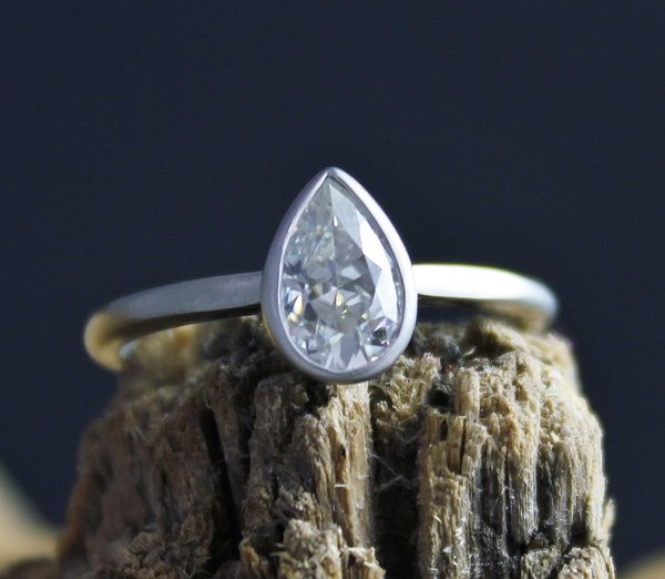 14k White Gold Pear Shape Moissanite Ring, Solitaire Pear Cut Moissanite, Bridal