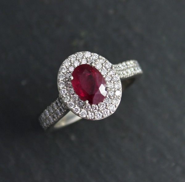 14k White Gold Halo Gemstone Ring, Moissanite Details, Custom Ring, Customizable