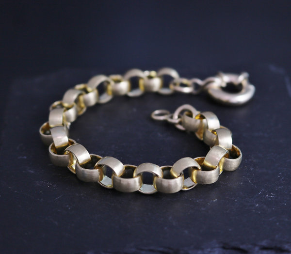 14k Yellow 8mm Gold Rolo Chain Link, Handmade Chain Link Bracelet, Anniversary Gift, 4mm Wide 1.5mm thick, Made to order Handmade chain link