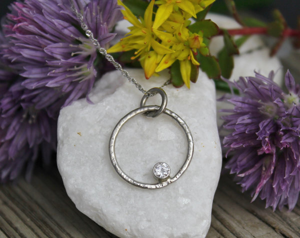 14k White Gold Diamond Pendant, Recycled Gold, Eco-Friendly, Circle Pendant, Anniversary Gift, Everyday Necklace, Ready to Ship Neckwear