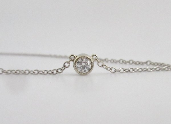 14k White Gold Diamond Pendant Necklace, .25 Round Diamond, Bezel Set Diamond, Simple Diamond Necklace, Ready to Ship Neckwear