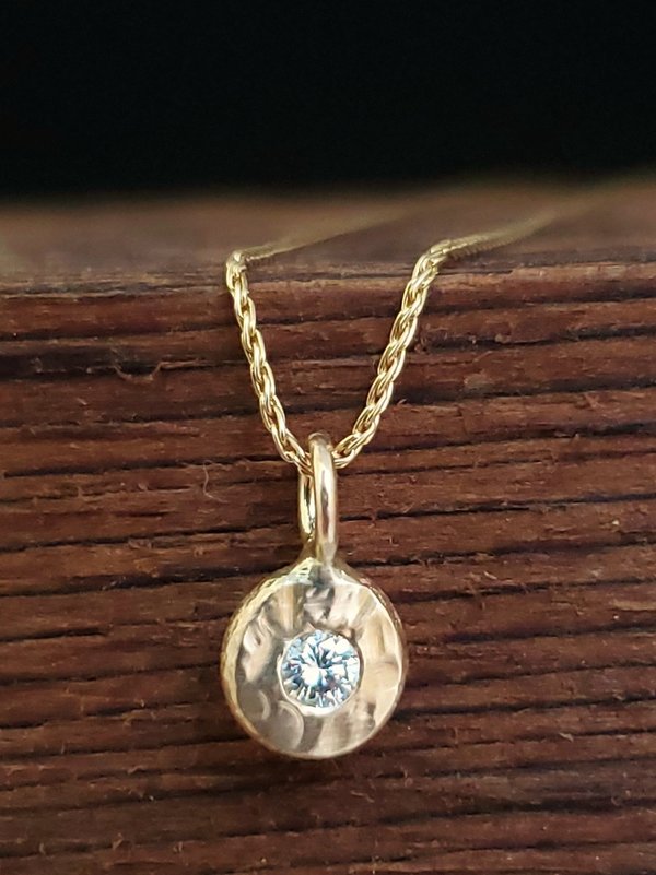 14k Gold Diamond Coin Pebble Necklace, Handmade Solid Gold Pendant, Gold Diamond Disc Pendant, Bridesmaid Gift, Ready to Ship Neckwear
