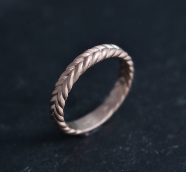 14k Rose Gold Braided Band, 3.5mm Wide Handmade Solid Gold Band, Braided Ring, S
