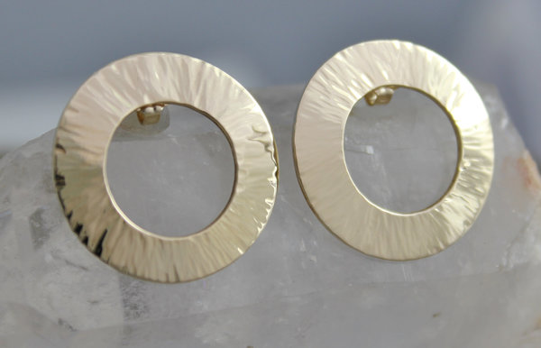 14k Yellow Gold Earrings // Hammered Earrings // Circle Earrings // Recycled Materials // Eco Friendly