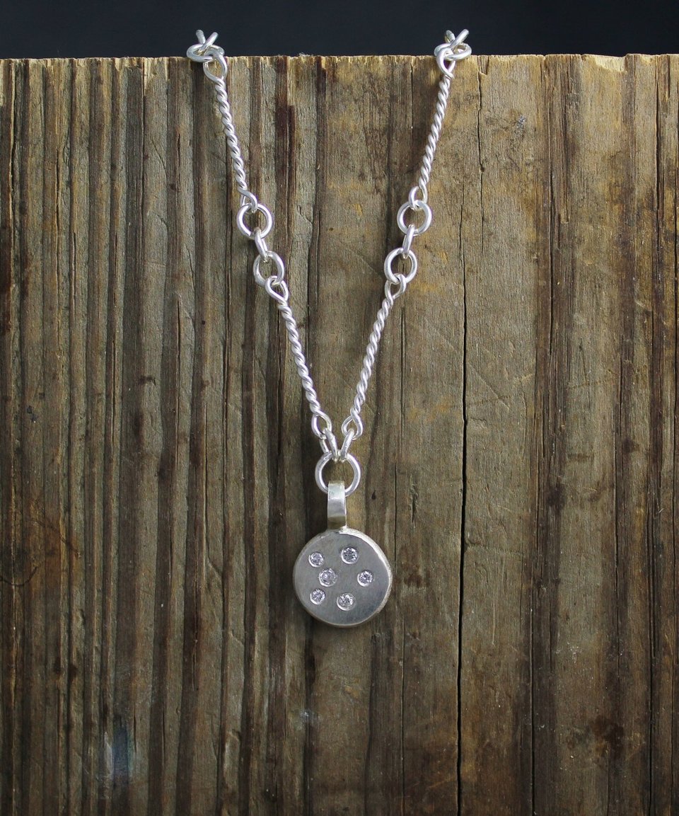 Pleiades Necklace, Handmade Silver Chain Link Necklace, Diamond Coin Pendant, Constellation Pendant, Eco Friendly, Ready to Ship in 3 to 5 daysNeckwear