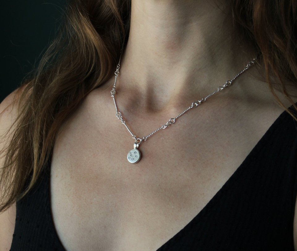 Pleiades Necklace, Handmade Silver Chain Link Necklace, Diamond Coin Pendant, Constellation Pendant, Eco Friendly, Ready to Ship in 3 to 5 daysNeckwear