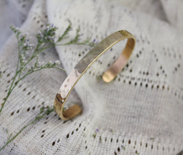 Hammered Yellow Gold Cuff Bracelet, Handmade Yellow Gold Bracelet, Solid 14k Yellow Gold Cuff Bracelet, 5.5mm Wide, Ready to Ship