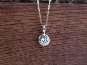 14k White Gold Diamond Coin Pebble Necklace, Handmade Solid Gold Pendant, Gold