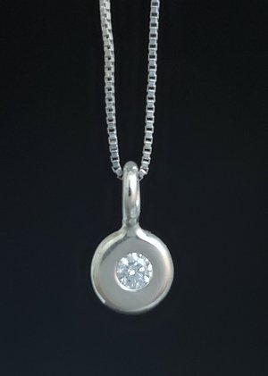 14k White Gold Diamond Coin Pebble Necklace