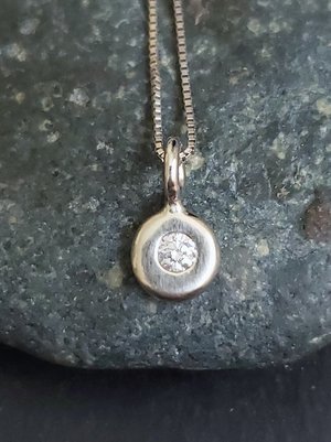 14k White Gold Diamond Coin Pebble Necklace