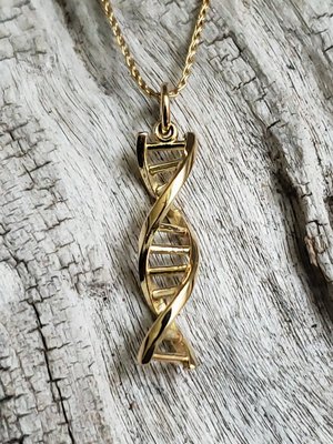 DNA GOLD NECKLACE PENDANT, 18K YELLOW GOLD DNA, GIFT FOR SCIENCE, ECO FRIENDLY,