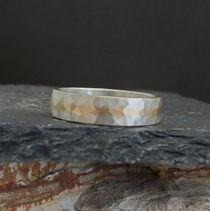 5mm Hammered yellow Gold and Silver Ring, Wedding Band, Gold Inlay Ring, Men's R