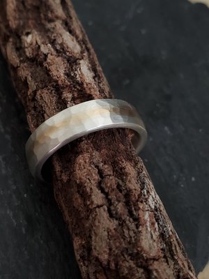 5mm Hammered yellow Gold and Silver Ring, Wedding Band, Gold Inlay Ring, Men's R