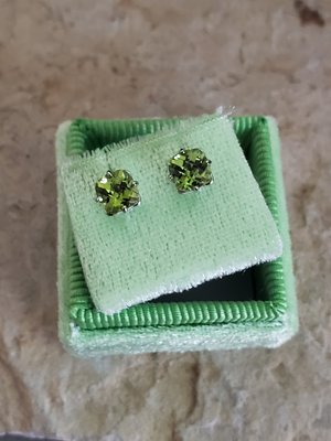 Peridot 14k White Gold  Earring Studs, Peridot Stud Earrings, 6mm, Cushion Cut,