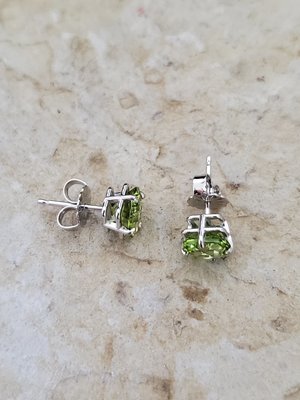 Peridot 14k White Gold  Earring Studs, Peridot Stud Earrings, 6mm, Cushion Cut,