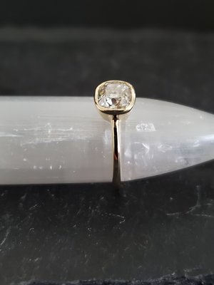 Mine cut cushion Moissanite 14k yellow Gold 6mm  Bezel Set  Diamond Alternative