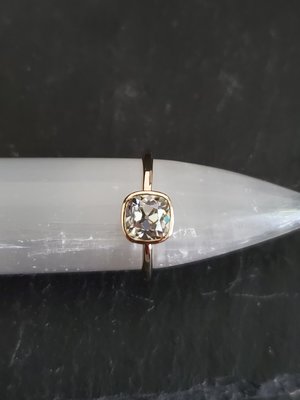 Mine cut cushion Moissanite 14k yellow Gold 6mm  Bezel Set  Diamond Alternative