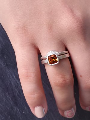 sterling silver  14kt gold Citrine  wide band ringAsscher Cut 6mm, Citrine ring