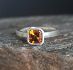 sterling silver  14kt gold Citrine  wide band ringAsscher Cut 6mm, Citrine ring