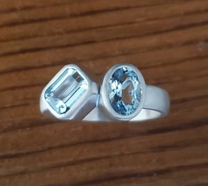 Sterling Silver Sky Blue Topaz Ring two stone ring 7mm x 5mm oval emerald cut ri