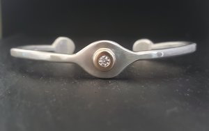 Sterling Silver 14k gold Diamond Cuff Bracelet, Evil Eye Bracelet, All Seeing Eye Cuff Bracelet, Eco Friendly, Made to order personalized