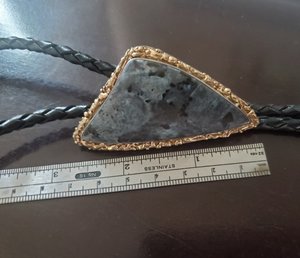 Sterling 14k Spectrolite Labradorte larvakite Bolo tie Handmade bolo leather