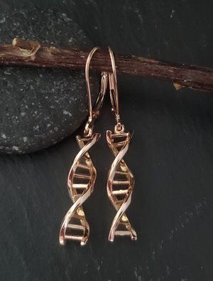 DNA double helix 14k Rose gold chandelier earrings lever backs, 14k Rose Gold DNA Earrings, Dangle Earrings