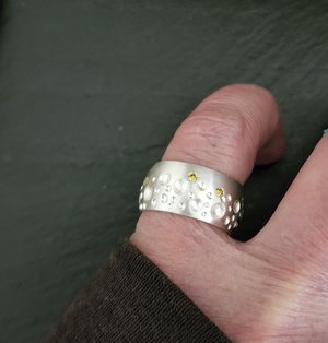 Moonscape ring sterling silver yellow diamond moonscape texture 10mm wide statem