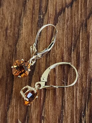 Citrine Dangle Earrings, Yellow Gold Earrings, Cushion Cut Citrine Earrings, Lev