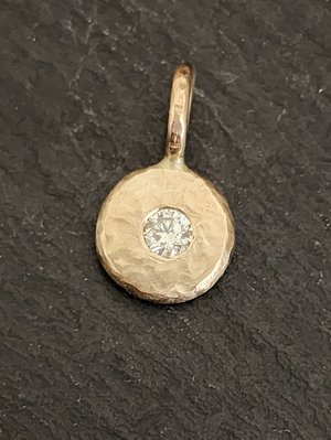 14k Gold Diamond Coin Pebble Necklace, Handmade Solid Gold Pendant, Gold Diamond