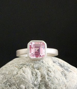 Asscher Cut Morganite in sterling silver, Bezel Set Morganite, Nontraditional Ri