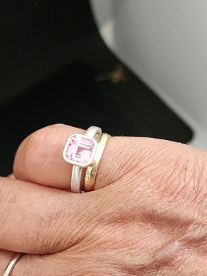 Asscher Cut Morganite in sterling silver, Bezel Set Morganite, Nontraditional Ri