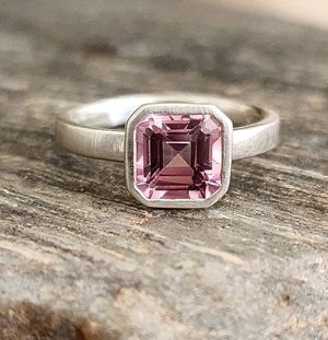 Asscher Cut Morganite in sterling silver, Bezel Set Morganite, Nontraditional Ri