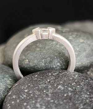 Diamond Marquise Ring in Sterling Silver, East to West Marquise, Half Bezel, Eng