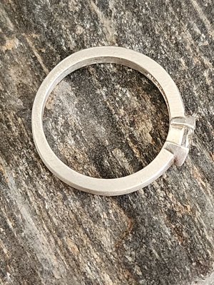 Diamond Marquise Ring in Sterling Silver, East to West Marquise, Half Bezel, Eng