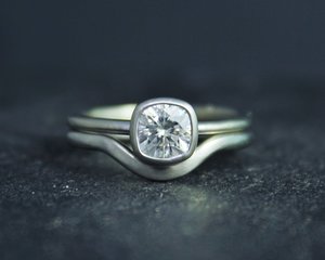 14k White Gold cushion moissanite,  Charles and colvard moissanite, alternative