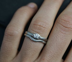 14k White Gold Marquise Diamond Ring, Wedding Ring, Stackable Ring, Modern, Mini