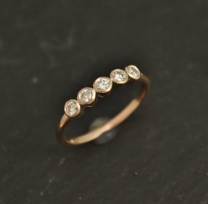 14k Rose Gold Moissanite Band, Five Stone Moissanite Ring, Bezel Set, Anniversar