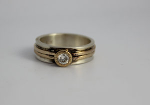 Moissanite Sterling silver 14k yellow gold ring  6mm wide alternative unique ring Ready to ship size 7