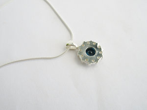 Iron Man Arc Reactor Inspired Pendant Ring With London Blue topaz Center, Sterling silver, white sapphire