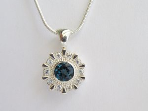 Iron Man Arc Reactor Inspired Pendant Ring With London Blue topaz Center, Sterling silver, white sapphire