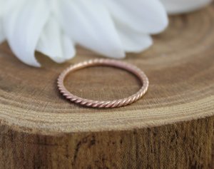 14k Rose Gold Rope Ring, Gold Stacking Ring, Stackable, Rope Texture, Twisted Gold Ring, Thin Gold Ring, Ready to Ship