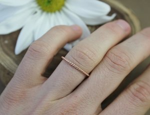 14k Rose Gold Rope Ring, Gold Stacking Ring, Stackable, Rope Texture, Twisted Gold Ring, Thin Gold Ring, Ready to Ship