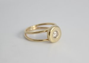 Diamond Pebble Ring in 14 Yellow Gold, Halo Ring, Stackable Ring, Engagement Ring, Split Shank, Ready to Ship Gold Ring