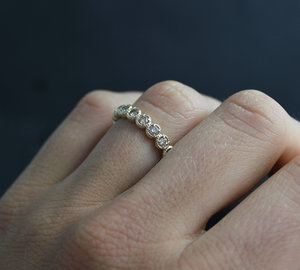 Champagne Diamond in 14k Yellow Gold, Ten Stone Band, Vintage Milgrain Texture, Anniversary Band, Wedding Band, Ready to Ship Size 6.75