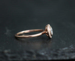 14k Rose Gold Moissanite Halo Ring, Engagement Ring, Modern Bride, Diamond Halo,