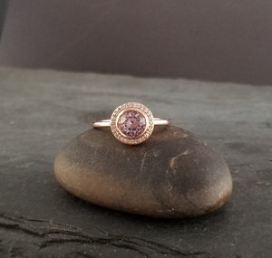 14k Rose Gold Moissanite Halo Ring, Engagement Ring, Modern Bride, Diamond Halo,