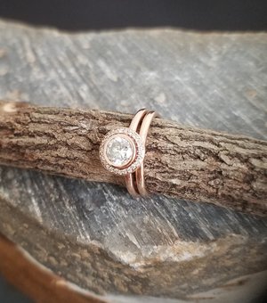 14k Rose Gold Moissanite Halo Ring, Engagement Ring, Modern Bride, Diamond Halo,