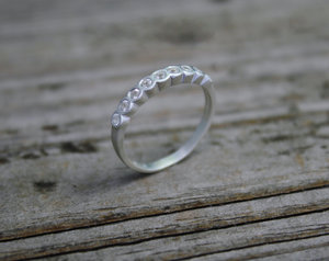 Bezel Set White Topaz Wedding Band, Nine Stone Band, Anniversary Band, Sterling Silver Wedding Band, April Birthstone, Eco Friendly Ring