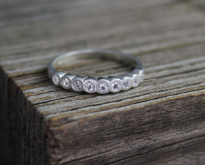 Bezel Set White Topaz Wedding Band, Nine Stone Band, Anniversary Band, Sterling Silver Wedding Band, April Birthstone, Eco Friendly Ring